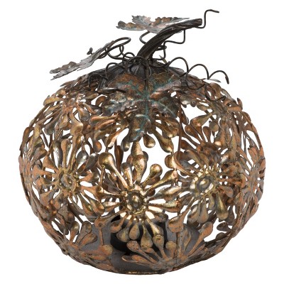 Transpac Metal 9 in. gold Harvest Filigree Pumpkin Candle Holder