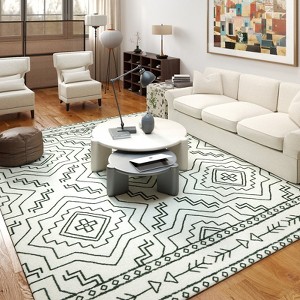 5x7ft Vintage Floral Washable Area Rug, Non-Slip Low Pile Polyester Carpet for Living Room & Bedroom - 1 of 4