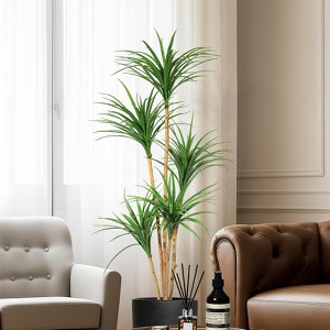 Dracaena Trees, Artificial Indoor Tree with Natural Wood Trunk and Moss, Artificial Silk Tree Faux Tree for Home Yard Patio Decor, Green - 1 of 4