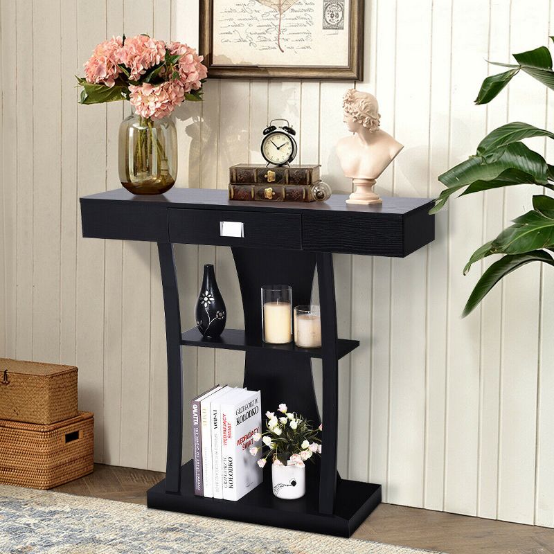 Costway Console Table Sofa Entry Hallway Porch Desk Storage Display Shelves W/Drawer, 3 of 11