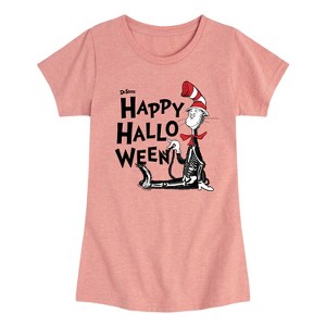 Girls' - Dr. Seuss - Cat in the Hat Happy Halloween Skeleton Cat Fitted Short Sleeve Graphic T-Shirt - 1 of 4