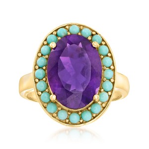 Ross-Simons Turquoise and 4.80 Carat Amethyst Halo Ring in 18kt Gold Over Sterling Size 7 - 1 of 4