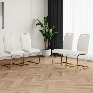 Lyngins Dining Room Side Chairs Set of 2/4/6,Upholstered Chairs with Faux Leather Padded Seat and Gold Metal Legs for Kitchen,Living Room - 1 of 4