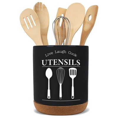 Elanze Designs Live Laugh Cook Black X-Large Cork Bottom Kitchen Utensil Holder