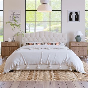 King Size Upholstered Platform Bed with Saddle Curved Headboard and Diamond Tufted Details - 1 of 4
