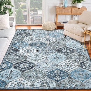 Washable  Area Rug, Non-Slip TPR Backing, Stain Resistant, Vintage Floral Design, Foldable Low Pile Accent Carpet for Living Room & Bedroom - 1 of 4