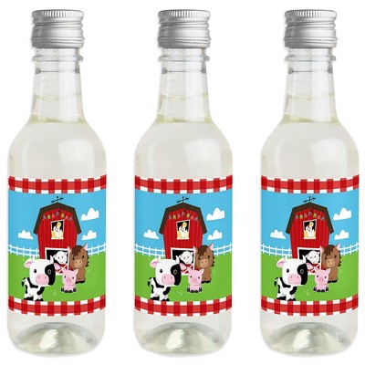 Big Dot of Happiness Farm Animals - Mini Wine and Champagne Bottle Label Stickers - Barnyard Party Favor Gift for Women and Men - Set of 16