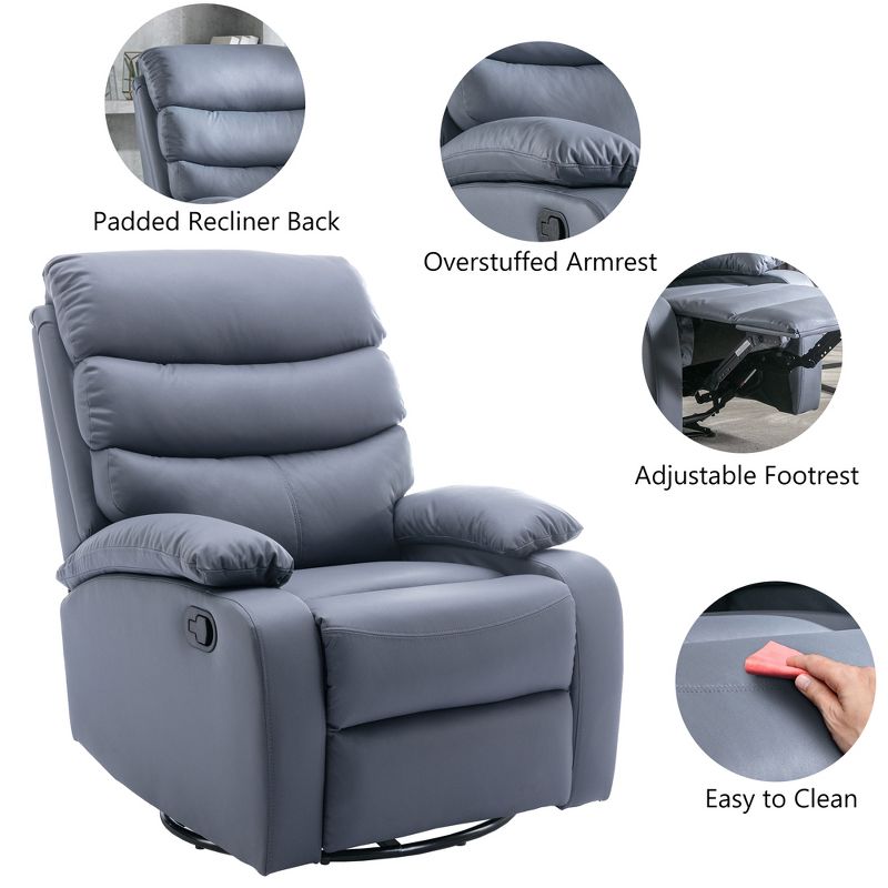 Hzlagm Everglade 30.2 in. W Technical Leather Upholstered Swivel and Rocking Manual Recliner, 5 of 9