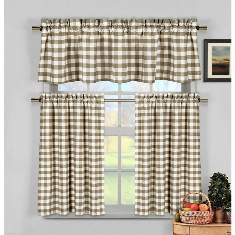 GoodGram Country Farmhouse Linen Gingham Checkered Plaid Cafe Kitchen Curtain Tier And Valance Set - 58 in. W x 36 in. L, 1 of 2