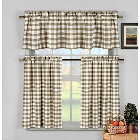 Goodgram Country Farmhouse Linen Gingham Checkered Plaid Cafe Kitchen Curtain Tier And Valance Set 58 In W X 36 L Target