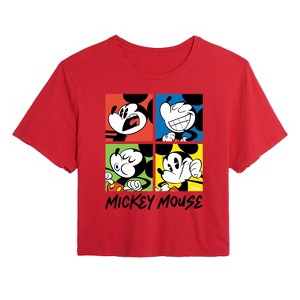 Women's - Disney - Mickey Colorblock Grid Cropped Graphic T-Shirt - 1 of 4