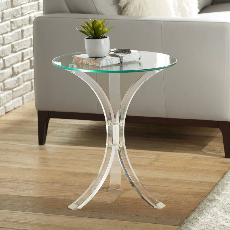 Studio 55D Felicity Modern Acrylic Round Accent Table 18" Wide Clear Tempered Glass Tabletop Curved Legs for Living Room Bedroom Bedside Entryway Home, 2 of 10