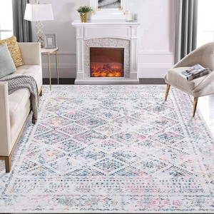 Rug Non Slip, Washable Vintage Rug, Stain Resistant Carpet Floral Distressed Low Pile Floor Cover for Living Room Dining Room Bedroom - 1 of 4