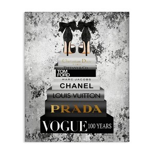 Stupell Industries Fashion Designer Shoes Bookstack Black And White Watercolor Canvas Wall Art - 1 of 4
