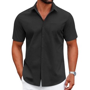 COOFANDY Mens Dress Shirts Short Sleeve Business Casual Shirts Regular Fit Casual Button Down Untucked Shirts - 1 of 4