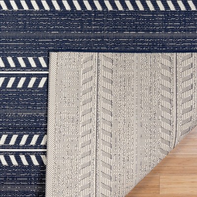 Navy and White Striped Synthetic Flatweave 6' x 9' Area Rug