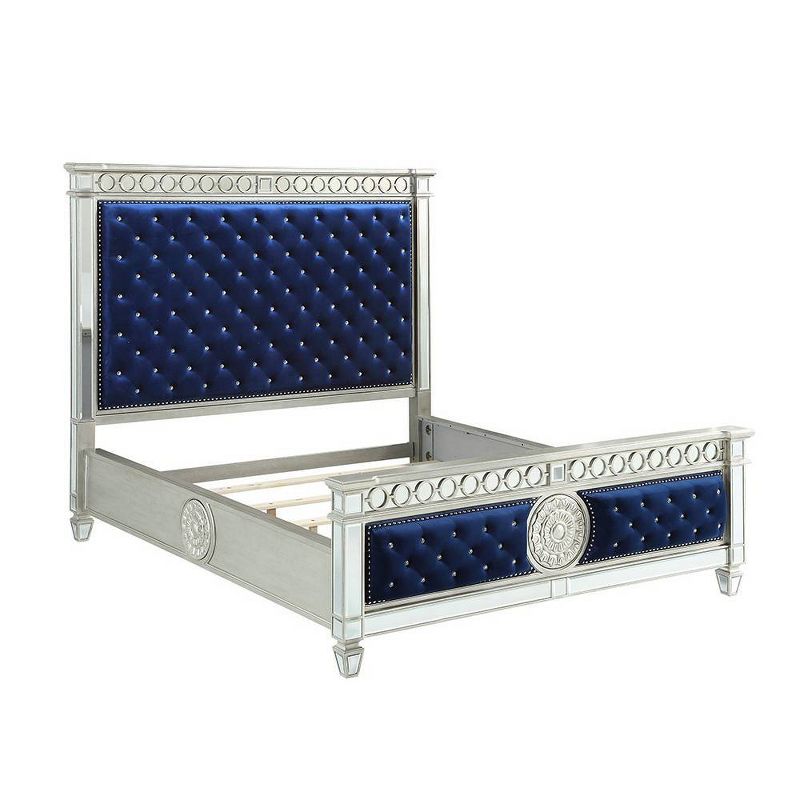 Varian 94&#34; California King Bed Blue Velvet and Mirrored - Acme Furniture, 6 of 7