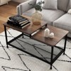 2 Tier Coffee Table with Grid Shelf,  Living Room Table  Metal Structure, - 3 of 4