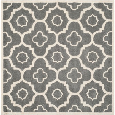 Ivory and Dark Grey Hand-Tufted Wool Square Rug