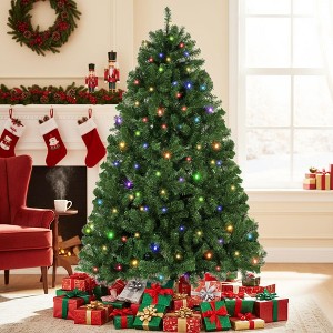 KRISRATE 6FT Green Pre-lit Artificial Christmas Tree with Multicolor Lights, 1455 PVC Full Branches&250 Lights,Holiday Tree for Home Party Decoration - 1 of 4