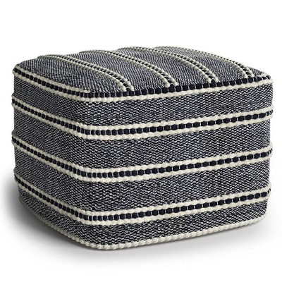 Anika Square Woven Outdoor/Indoor Pouf Navy/White - WyndenHall