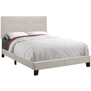 Gulches Bed, Full Size, Bedroom, Upholstered, Beige Linen Look, Black Wood Legs, Transitional - 1 of 2
