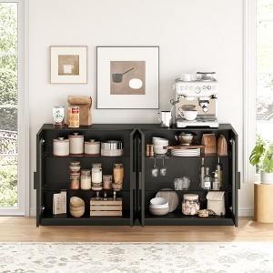 Wooakway 31"H Brown Glass Door Storage Cabinet 2-Door Adjustable Shelf Sideboard for Kitchen or Dining Room - 1 of 4
