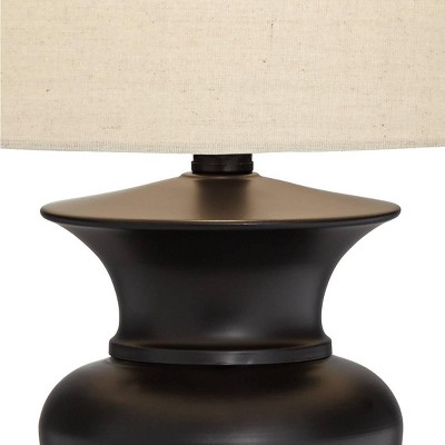 Regency Hill 26" Dark Bronze Table Lamps Set with Off-White Fabric Drum Shades