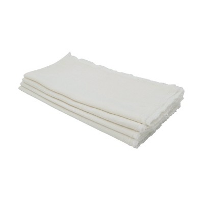 Ivory Fringed Stone Washed Cotton Napkins, Set of 4