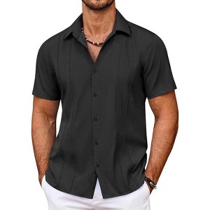 COOFANDY Men's Cuban Guayabera Shirt Summer Beach Vacation Shirt Casual Short Sleeve Button Down Resort Wear - 1 of 4