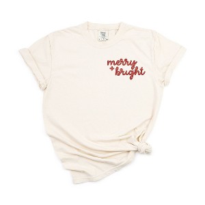 Simply Sage Market Women's Merry and Bright Cursive Embroidery Mini Short Sleeve Garment Dyed Tee - 1 of 4