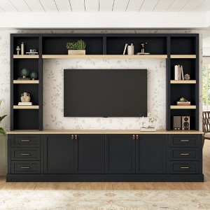 4-Piece Entertainment Center Wall Unit with Adjustable Shelves, Modern TV Stand for TVs Up to 75", Media Console with 6 Drawers - ModernLuxe - 1 of 4