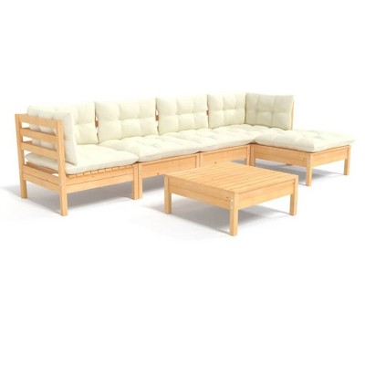 vidaXL Garden Lounge Set Cream Solid pinewood, fabric (100% polyester)