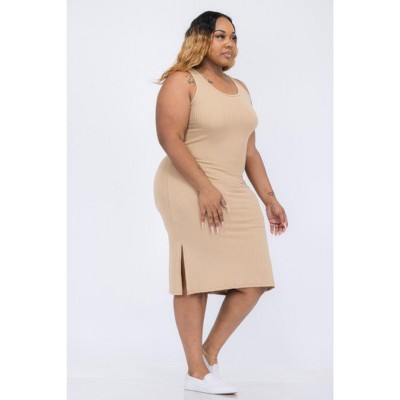 I AM A FASHION JUNKY Plus Size Ribbed Side Slit Tank Midi Dress