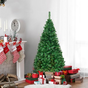 Costway 5Ft/6Ft/7Ft/8Ft Artificial PVC Christmas Tree W/Stand Holiday Season Indoor Outdoor Green - 1 of 4