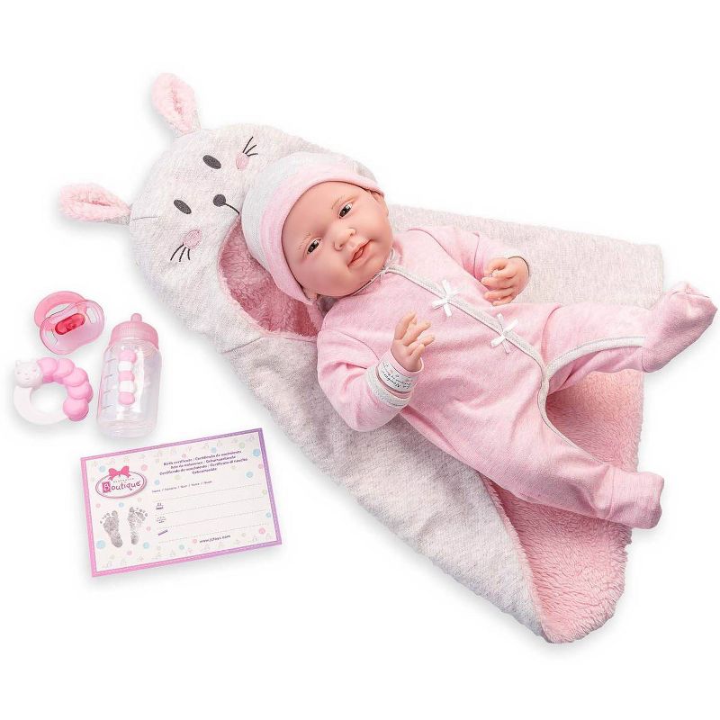 JC Toys Soft Body La Newborn 15.5&#34; baby doll - Pink Bunny Bunting Gift Set, 1 of 8