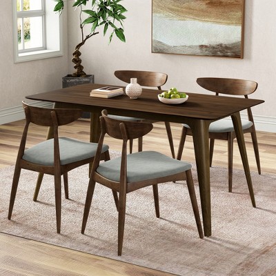 Christopher Knight Home Dryn Mid-Century Modern 5 Piece Rubberwood Upholsetered Dining Set with Curved Backrest