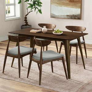 Christopher Knight Home Dryn Mid-Century Modern 5 Piece Rubberwood Upholsetered Dining Set with Curved Backrest - 1 of 4