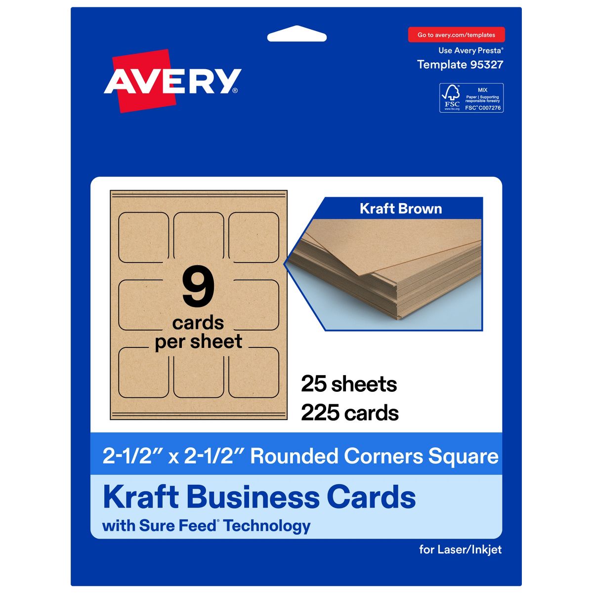 2-1/2" x 2-1/2" Square Rounded Corners, Kraft Brown Business Cards