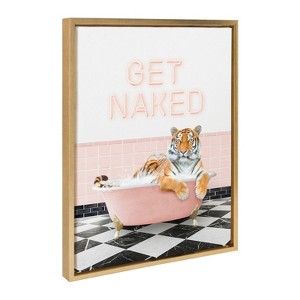 Kate & Laurel All Things Decor 18"x24" Sylvie Tiger Get Naked Retro Pink Bath Wall Art by Amy Peterson Art Studio Bright Gold - 1 of 4