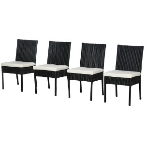Aghana Digitals 4 Cream PE Rattan Patio Dining Chairs with Padded Cushions, High Backrest & - 1 of 4