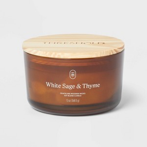 3-Wick Amber Glass Wooden Wick White Sage and Thyme Jar Candle 13oz - Threshold™ - 1 of 3