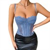 Clotth Women's Lace Bustier Top Without bra pad - Sheer Mesh Corset with Eyelash Lace Trim & steel ring , Overbust Lingerie with Straps, Blue - 4 of 4