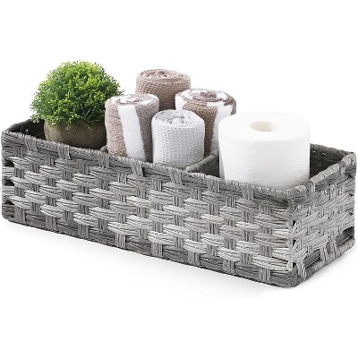 ATTOP Toilet Tank Topper Paper Basket - Multi Use Hand Woven Plastic Wicker Basket, Rustic Farmhouse Bathroom Decor, Countertop Organizer