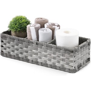 ATTOP Toilet Tank Topper Paper Basket - Multi Use Hand Woven Plastic Wicker Basket, Rustic Farmhouse Bathroom Decor, Countertop Organizer - 1 of 4
