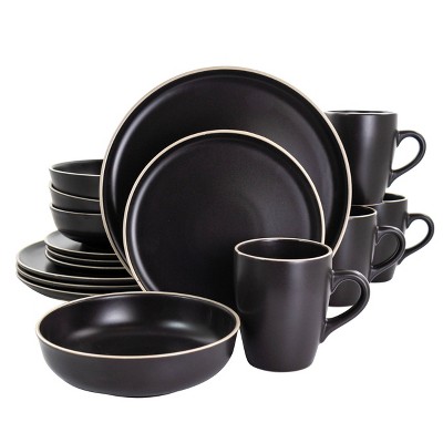 16pc Gibson Elite Serenade Round Stoneware Dinnerware Set Black 