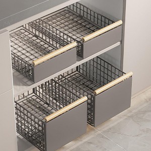 Metal Kitchen Extendable Drawer, Telescopic Kitchen Cabinet Drawer Pull-Out Cupboard Organiser o Drilling Under Sink Shelf For Cabinet Cupboard - 1 of 4