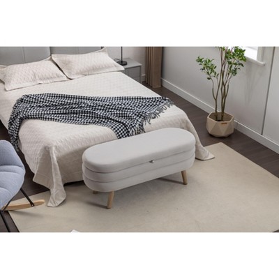 Kumasinova 44.8" Boucle Fabric End of Bed Ottoman Bench with Storage&Wood Legs,Accent Bench Bed Bench for Living Rom&Bedroom,330lbs Max