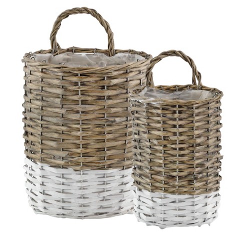 Auldhome Design Wall Hanging Baskets, Gray W/ White, 2pc Set; Small/medium  Wicker Rustic Farmhouse Door : Target