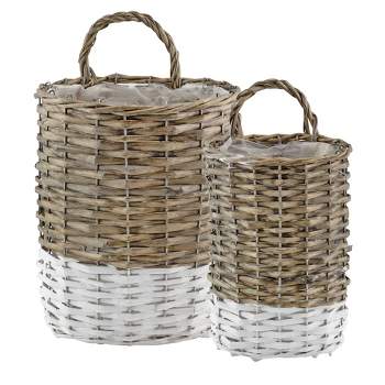 AuldHome Design Wall Hanging Baskets, Gray w/ White, 2pc Set; Small/Medium Wicker Rustic Farmhouse Door
